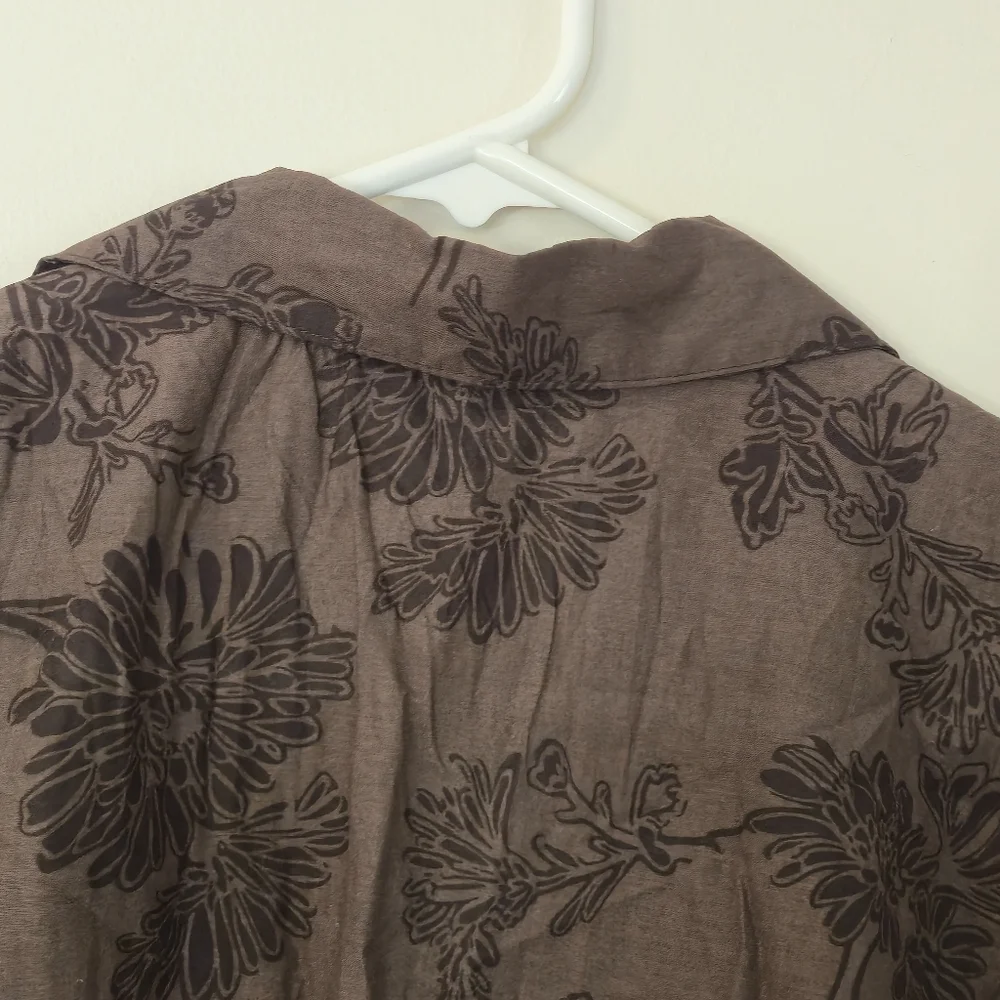 Denver Hayes XL Brown Floral Button-Down Blouse Botanical Nature Cottagecore - Picture 8 of 15